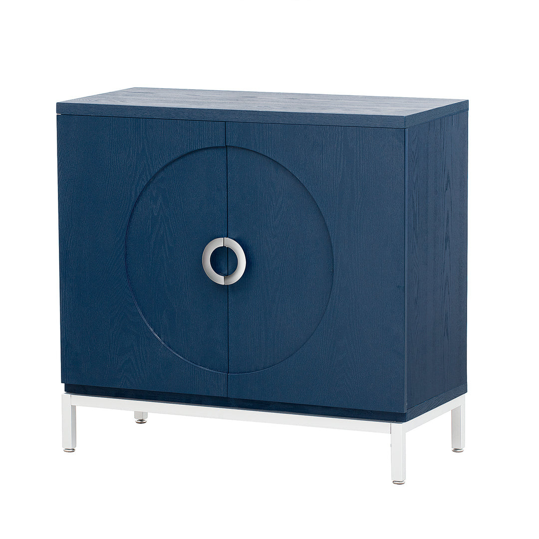 Navy Storage Cabinet with Solid Wood Veneer & Metal Legs