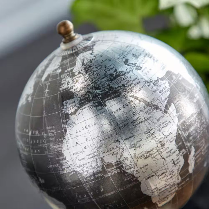 10" Black Decorative Globe with Marble Base