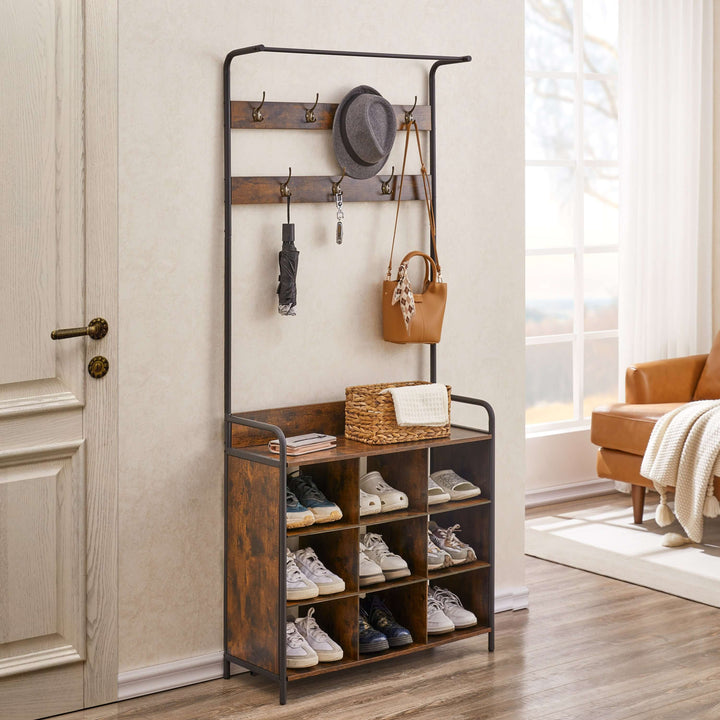 3-in-1 Coat Rack with Shoe Rack - Entryway Storage Rack