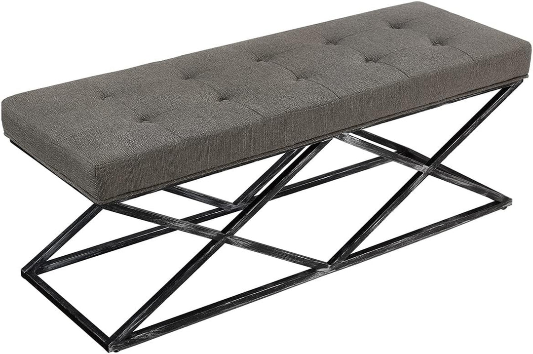 24KF Upholstered Button Tufted Long Bench with Metal Frame Base