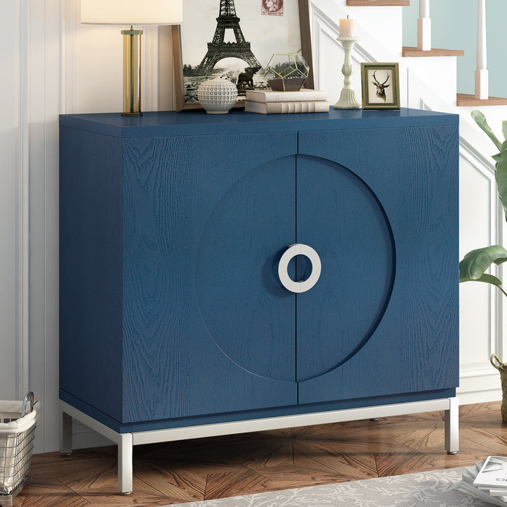 Navy Storage Cabinet with Solid Wood Veneer & Metal Legs