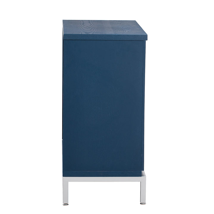 Navy Storage Cabinet with Solid Wood Veneer & Metal Legs