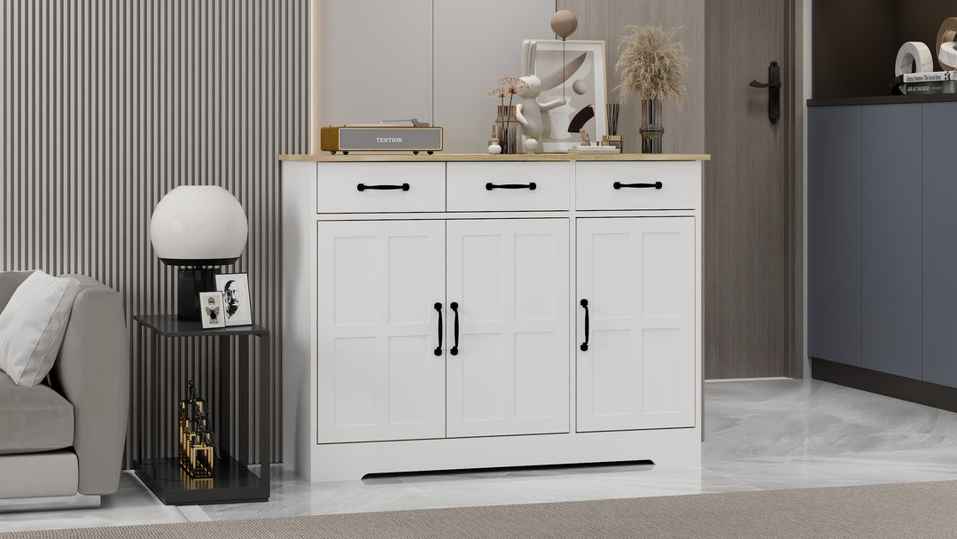 Farmhouse White Buffet Sideboard with 3 Drawers and 3 Doors