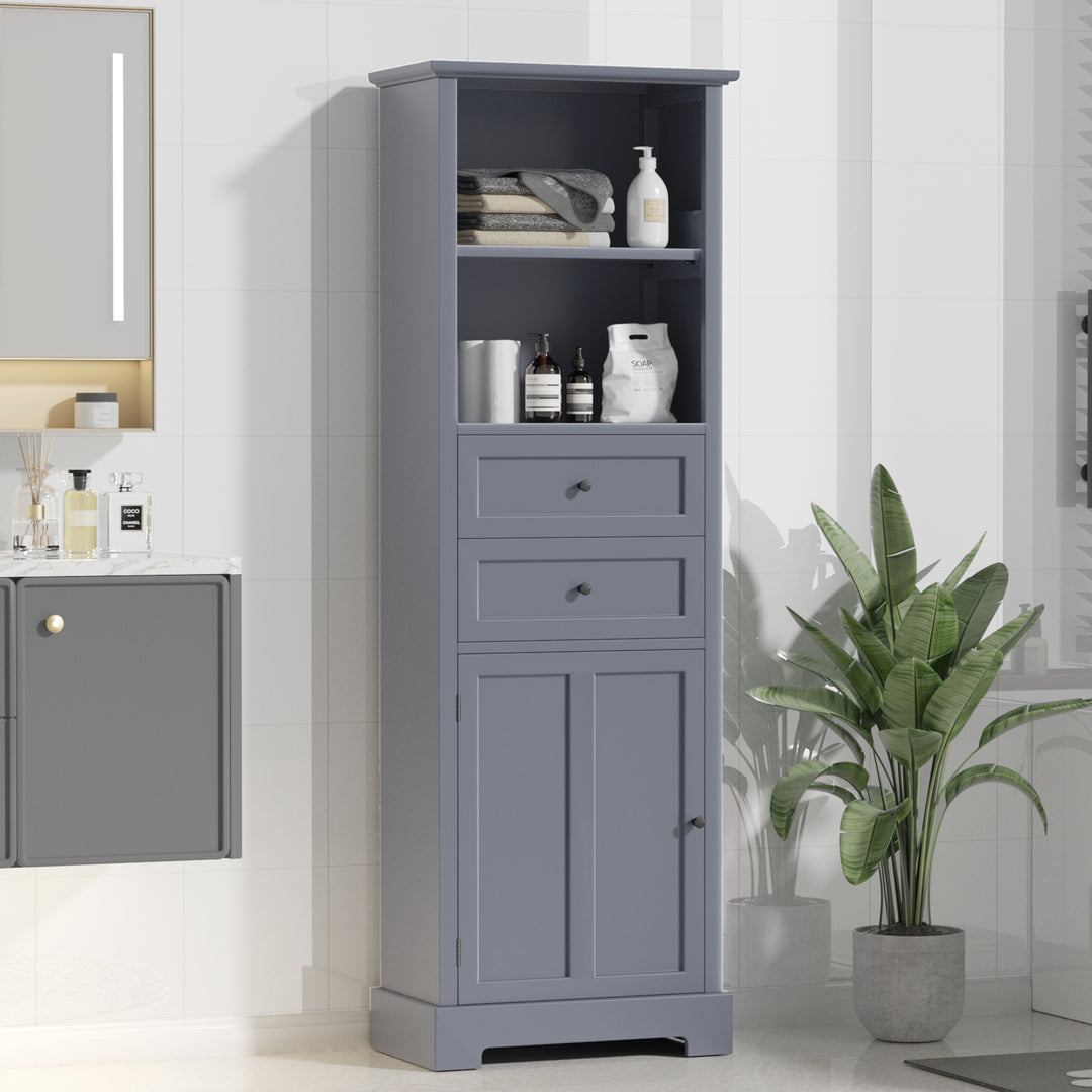 Tall Grey Storage Cabinet with Drawers