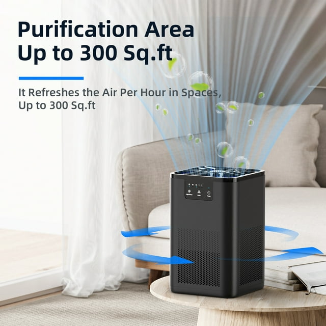 HEPA Air Purifier Removes 99.9% Smoke and Dust for 300 Sq.Ft