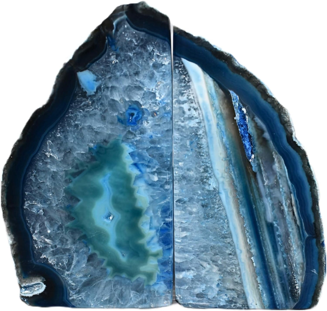 1 Pair Blue Agate Bookends A-Grade Quality Heavy Duty Decorative Stone