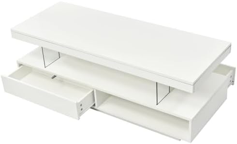 High Gloss Coffee Table with Storage, LED Lights, White