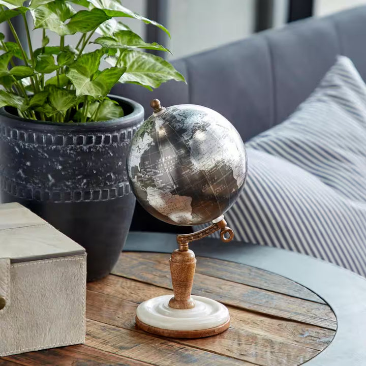 10" Black Decorative Globe with Marble Base