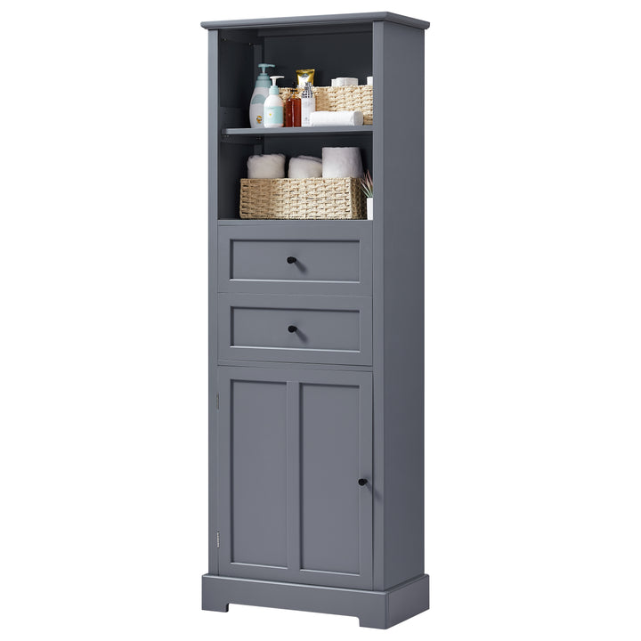 Tall Grey Storage Cabinet with Drawers