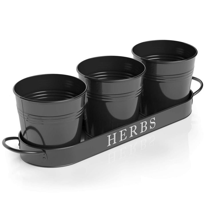 Herb Garden Planter | Indoor Planter Set with Tray or Outdoor Apartment Window Planter Box, Black