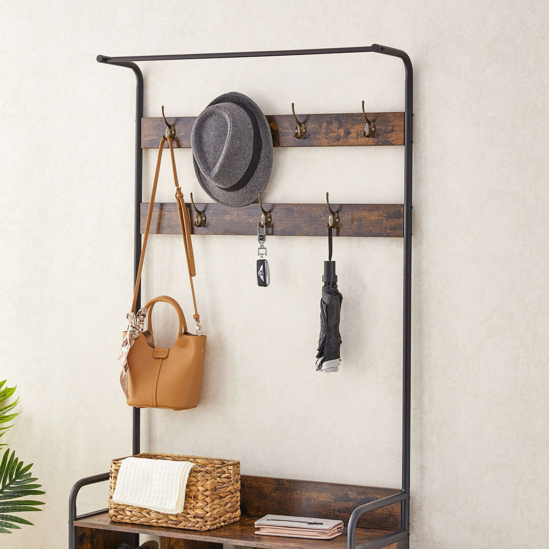 3-in-1 Coat Rack with Shoe Rack - Entryway Storage Rack