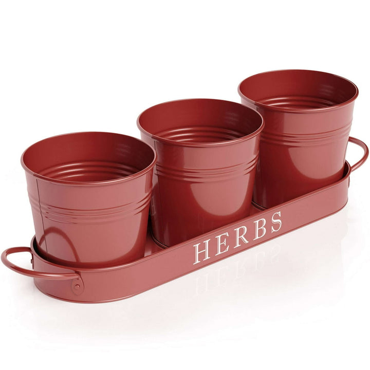 Herb Garden Planter | Indoor Planter Set with Tray or Outdoor Apartment Window Planter Box, Red