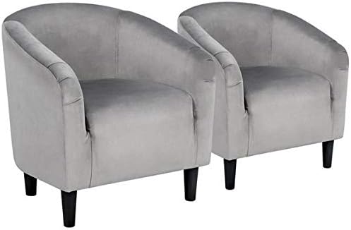 Velvet Accent Chairs Set of 2, Light Gray