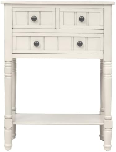 Narrow Console Sofa Table 3 Drawers Bottom Shelf Ivory