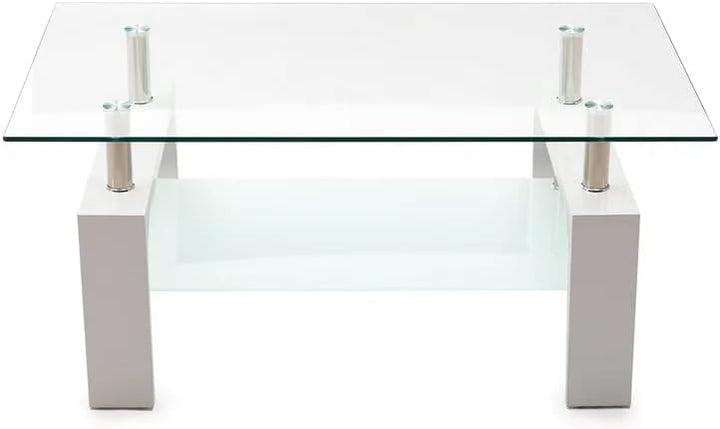 Elegant 2-Tier Glass Coffee Table, Modern Side Table, Tempered Glass