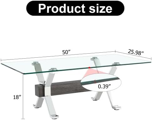 Pvillez Modern Glass Coffee Table, Rectangular Center Table