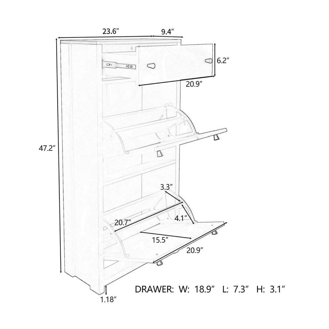 Top Shoe Cabinet with 2 Flip Drawers, Independent Shoe Rack