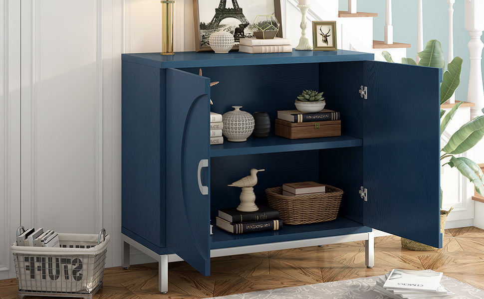 Navy Storage Cabinet with Solid Wood Veneer & Metal Legs