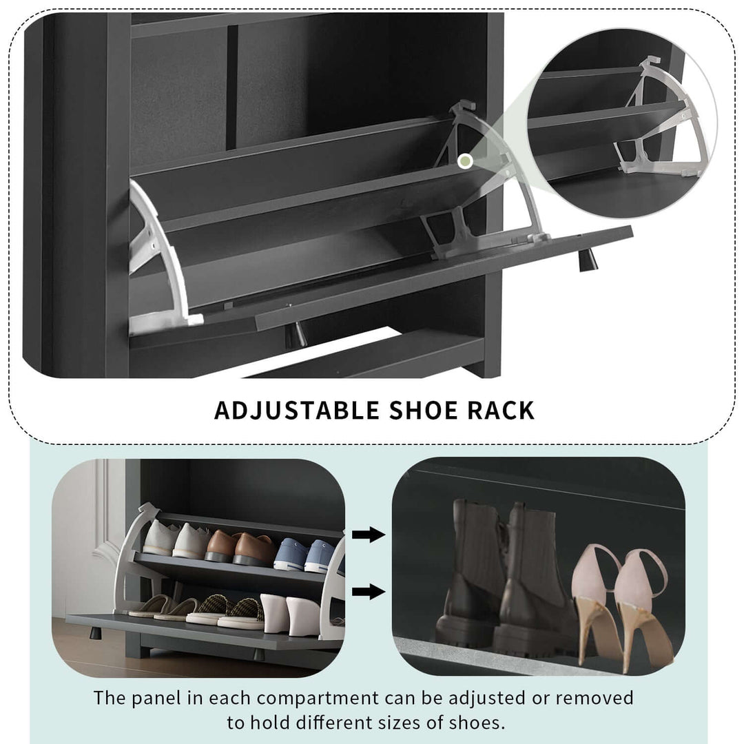 Top Shoe Cabinet with 2 Flip Drawers, Independent Shoe Rack