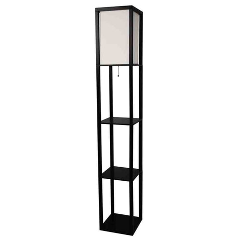 Black 3-Shelf Modern Floor Lamp with Beige Linen Shade