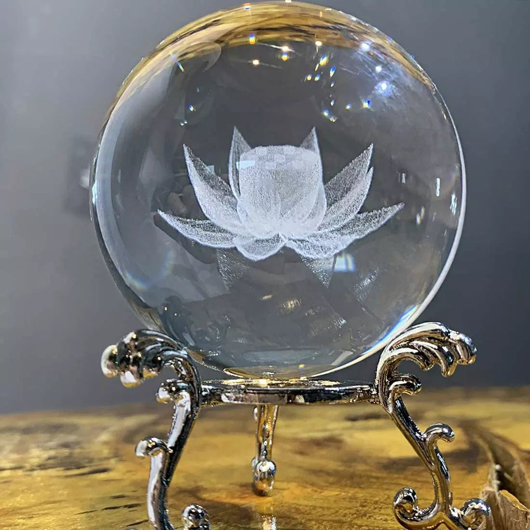 3D Laser Engraved Crystal Lotus Ball