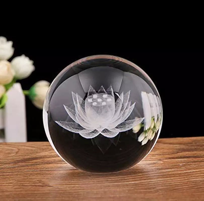 3D Laser Engraved Crystal Lotus Ball