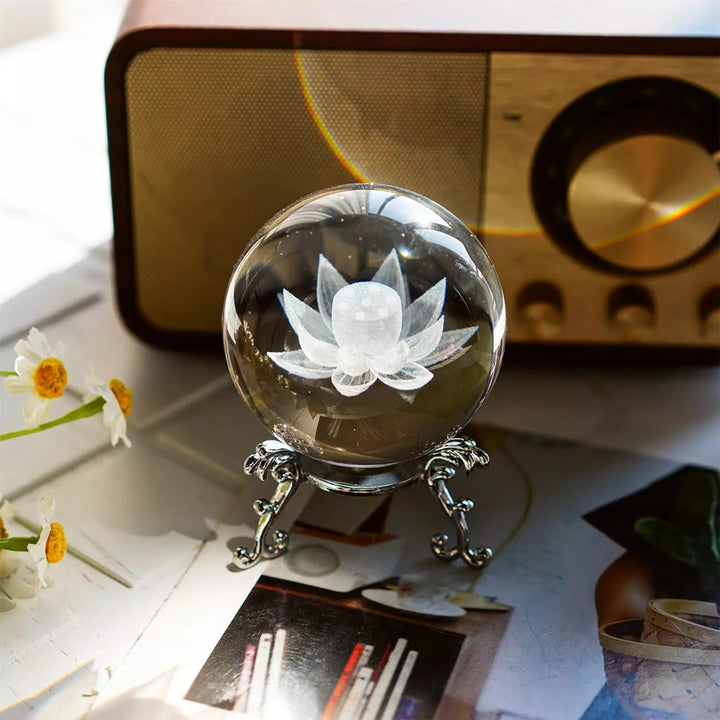 3D Laser Engraved Crystal Lotus Ball