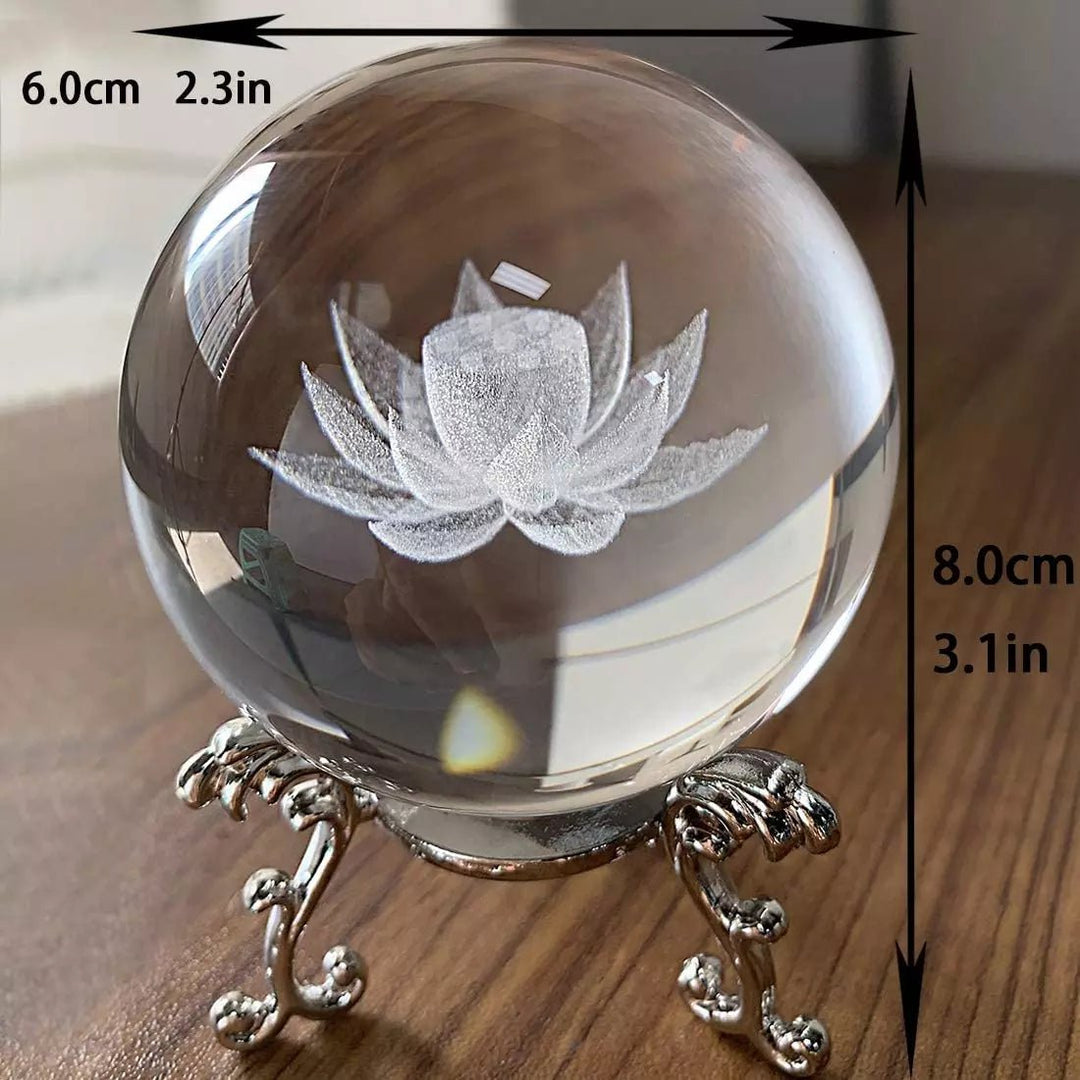 3D Laser Engraved Crystal Lotus Ball