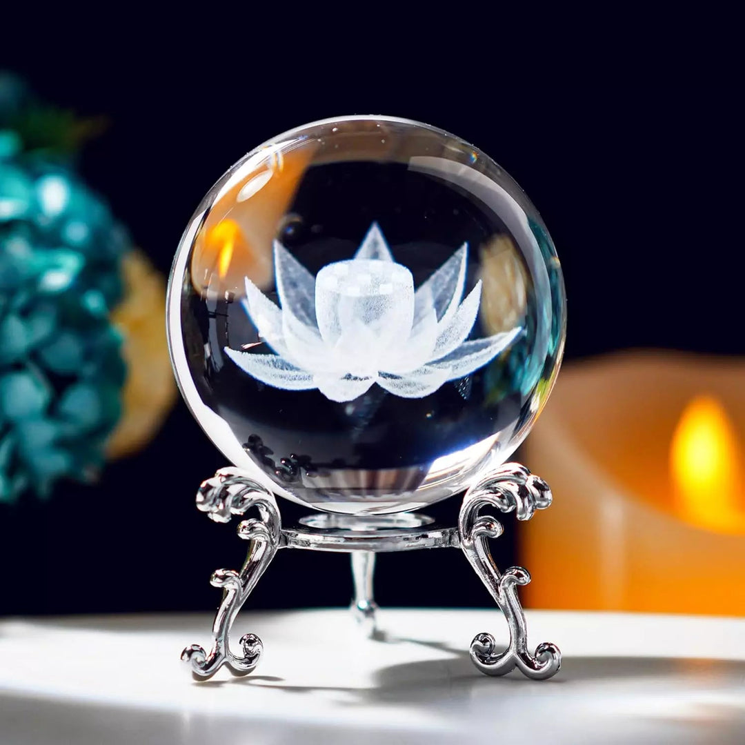 3D Laser Engraved Crystal Lotus Ball