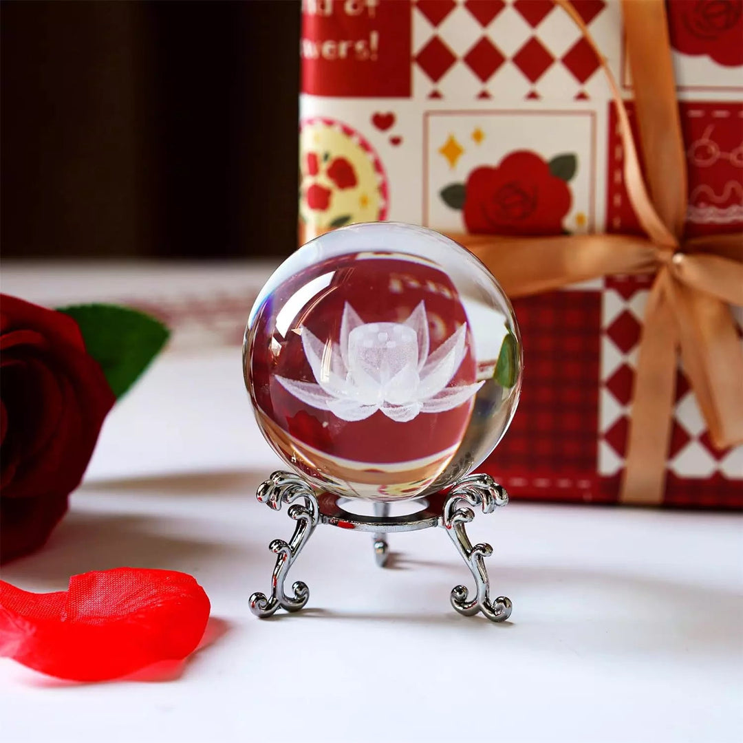 3D Laser Engraved Crystal Lotus Ball