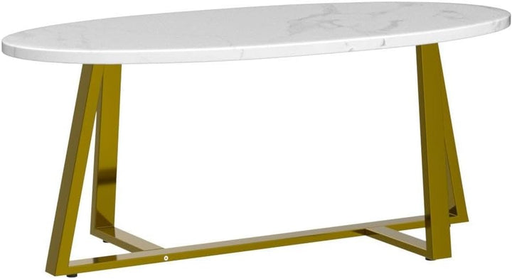 Oval Faux Marble Coffee Table, Modern Gold Elliptic Side End Table