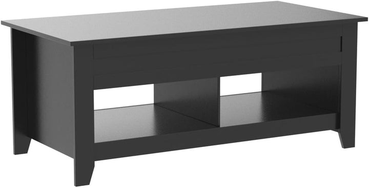 Lift Top Coffee Table with Hidden Storage and Open Shelf, Black