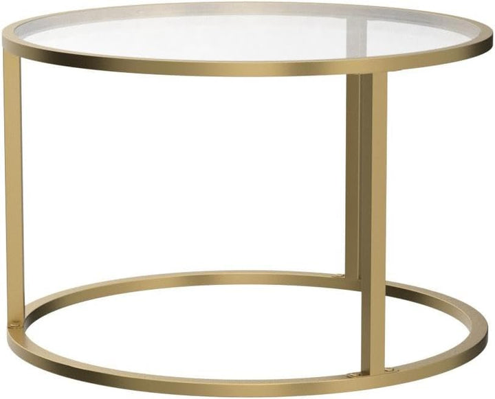 Small Glass Coffee Table with Gold Frame for Living Room