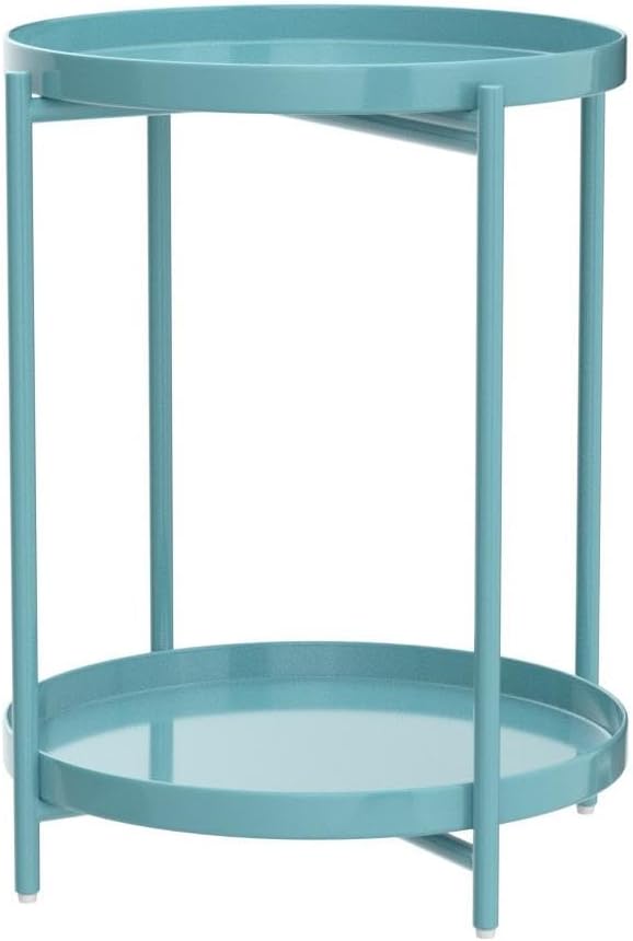 2 Tier Round Side Table, Folding Metal End Tables