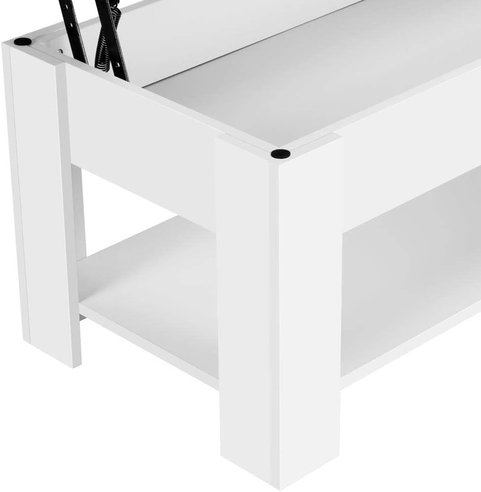 Lift Top Coffee Table with Hidden Storage and Shelf, White