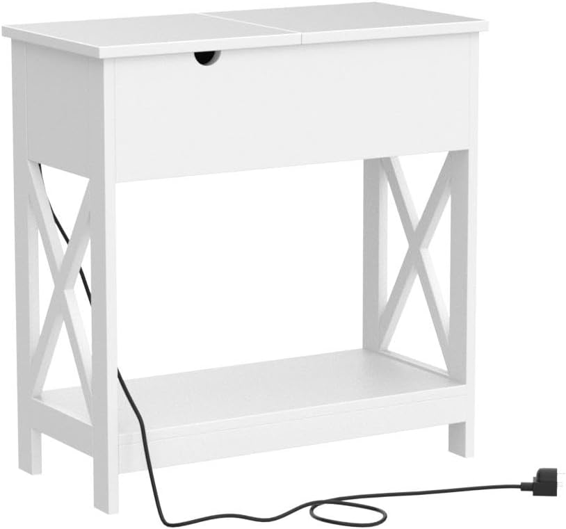 End Table with Charging Station, Narrow Flip