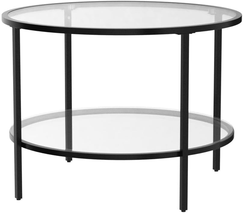 Stylish 2-Tier Glass Top Coffee Table with Storage, Black