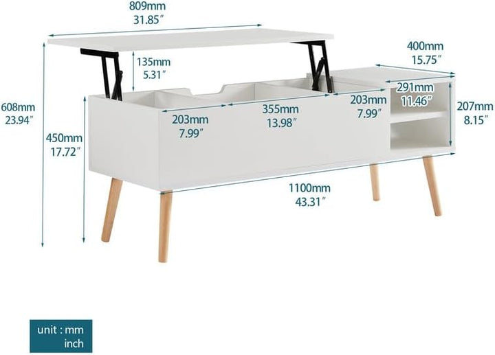 Versatile Coffee Table with Hidden Storage, Wooden Accent Table, White