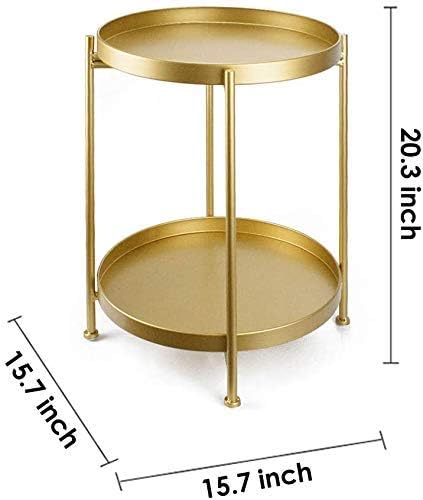 2-Tier End Table Metal Round Side Table, Gold