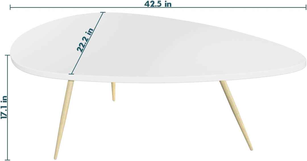 Modern Oval Coffee Table for Small Spaces, White Wood Frame