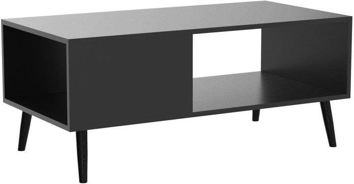 Yusong Modern Wood Coffee Table with Storage Shelf, Black