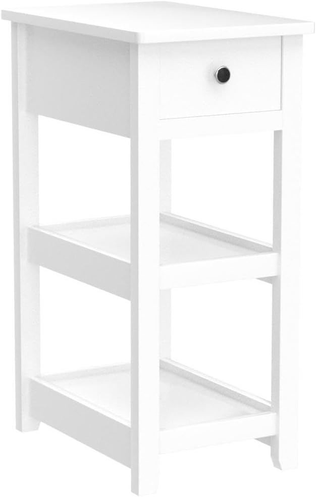 3-Tier White Nightstand, Wood Look Accent Tables