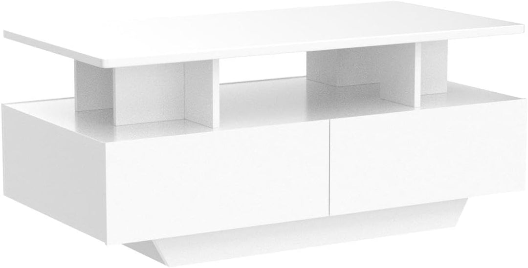 YITAHOME LED Coffee Table with Storage, High Glossy White