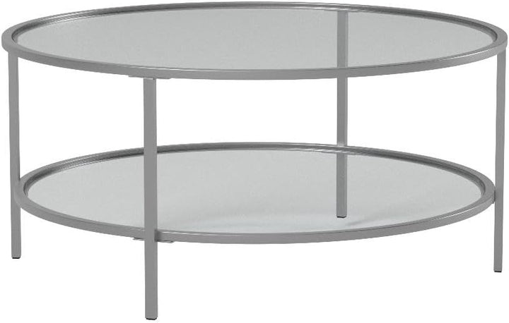 Henn&Hart Modern Round Coffee Table with Glass Top, Nickel