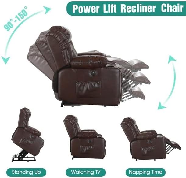 COOSLEEP Power Lift Recliner Chair Massage Heat Elderly Brown