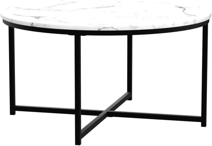 Faux Marble Accent Table, Modern End Table, White/Black