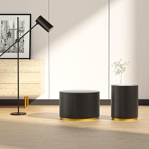 Black & Gold Round Coffee Table Set for Living Room