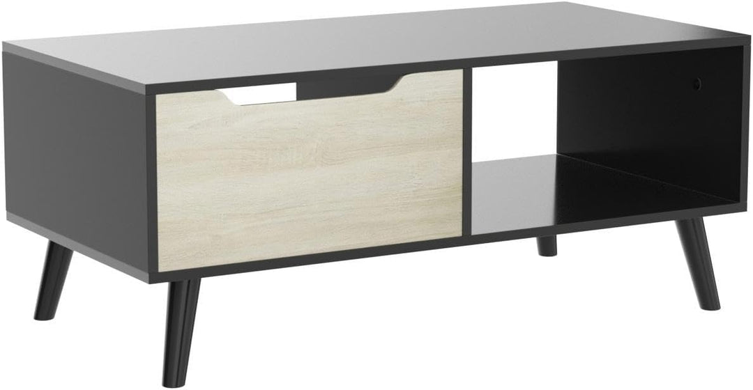 Cozy Castle Minimalist Wooden Coffee Table with Storage, Black