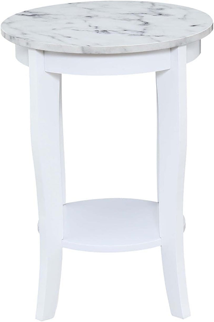 American Heritage Round End Table, White Faux Marble / White