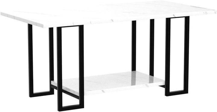 Faux Marble Coffee Table, Metal Frame, Storage Shelf, White Black